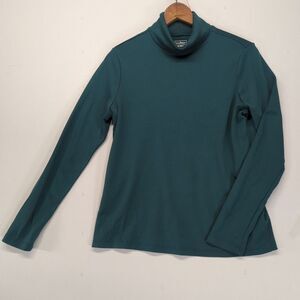 LL Bean Women's Supima Cotton Teal Turtleneck Long Sleeve Shirt Medium M Regular